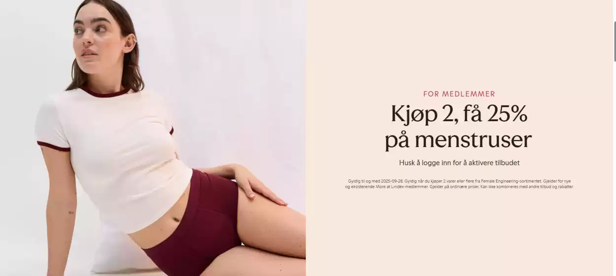 Lindex-katalog i Rådal | Kjøp 2, få 25% på menstruser | 2025-09-16T00:00:00.000Z - 2025-09-28T00:00:00.000Z