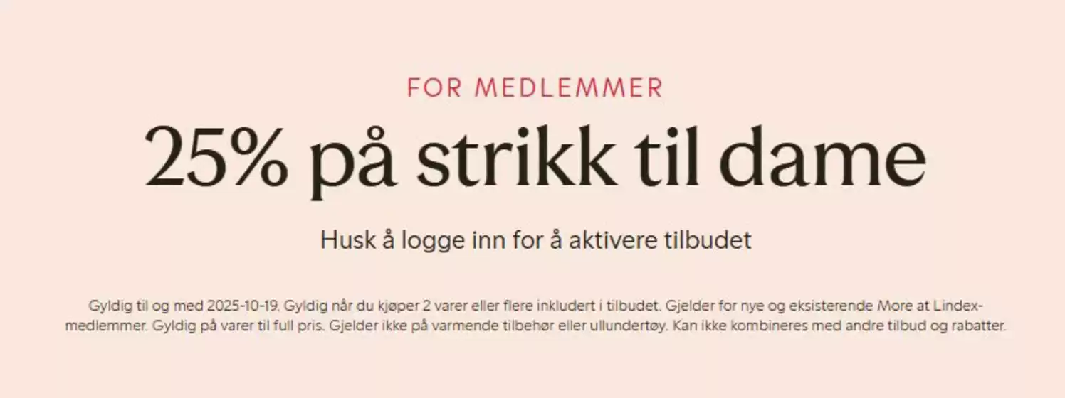 Lindex-katalog | 25% på strikk til dame | 2025-10-16T00:00:00.000Z - 2025-10-19T00:00:00.000Z