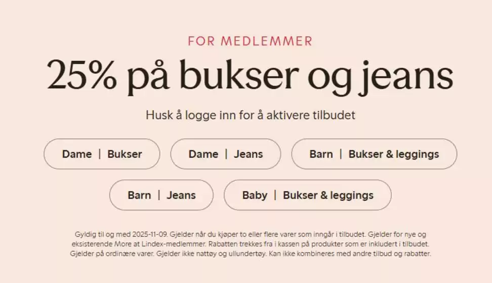 Lindex-katalog i Valldal | 25% på bukser og jeans | 2025-11-05T00:00:00.000Z - 2025-11-09T00:00:00.000Z