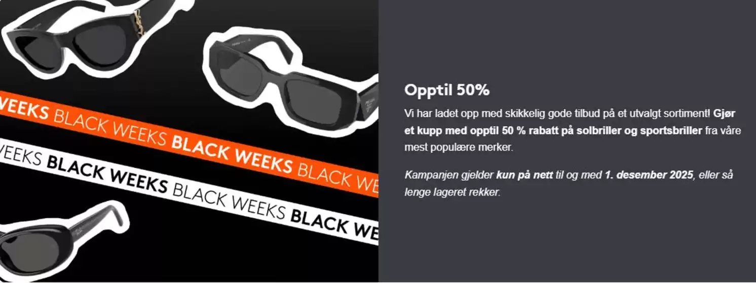 Synsam-katalog i Trondheim | Black Weeks - Opptil 50% på solbriller og sportsbriller | 2025-11-12T00:00:00.000Z - 2025-12-01T00:00:00.000Z