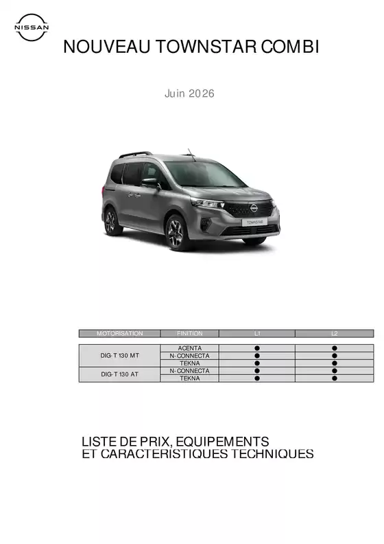 Catalogue Nissan à Bilzen | Liste des prix Townstar Combi BEFR | 2026-06-01T00:00:00.000Z - 2026-06-30T00:00:00.000Z