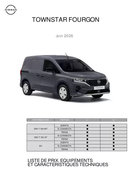 Catalogue Nissan | Liste des prix Townstar Van BEFR | 2026-06-01T00:00:00.000Z - 2026-06-30T00:00:00.000Z