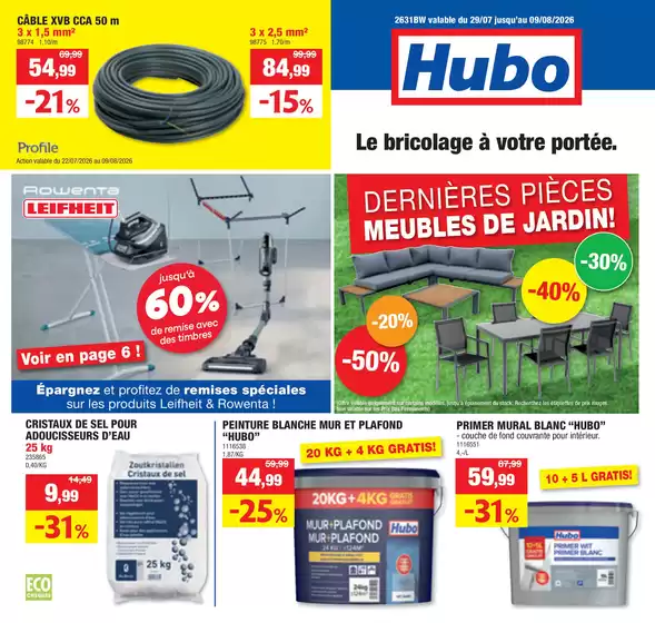 Catalogue Hubo | Hubo Dépliant valable jusqu'au 09/08/2026 FR | 2026-07-22T00:00:00.000Z - 2026-09-08T00:00:00.000Z