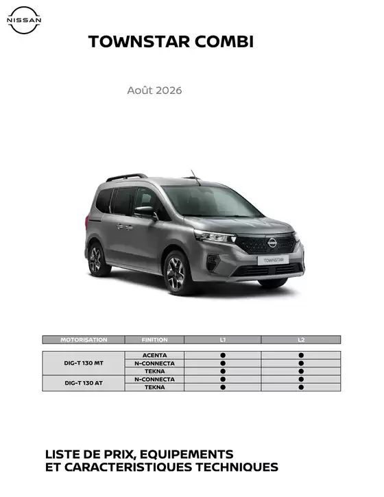 Nissan folder | Liste des prix Townstar Combi BEFR | 2026-08-01T00:00:00.000Z - 2026-08-31T00:00:00.000Z