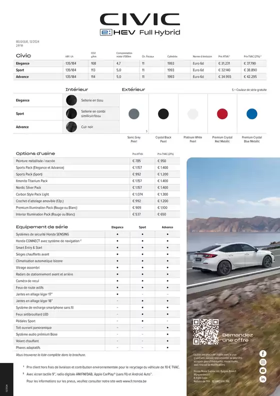 Honda Civic e:HEV — Liste de prix