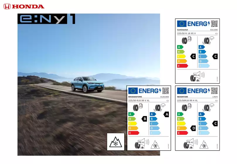Catalogue Honda à Hamois | Honda e:Ny1 — Informations sur les pneus | 2025-09-11T00:00:00.000Z - 2026-09-11T00:00:00.000Z