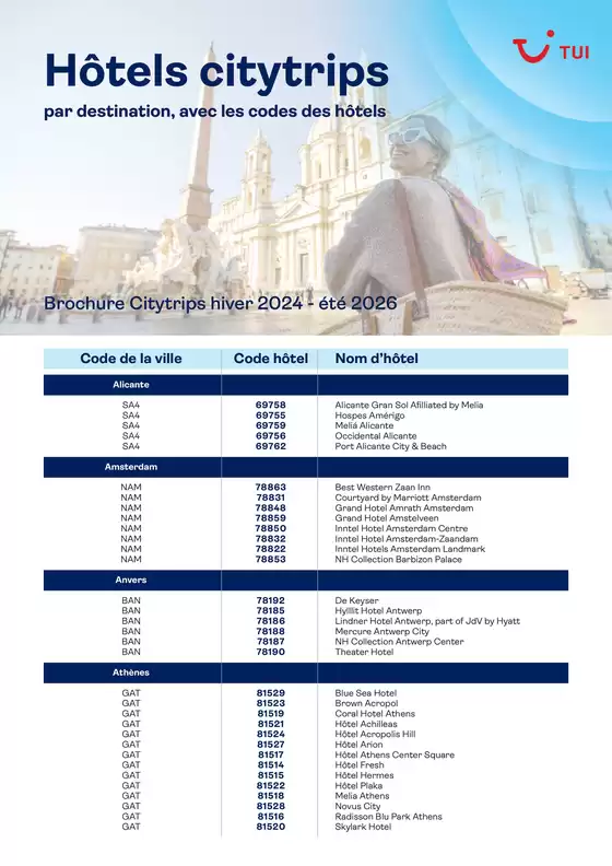 Catalogue TUI à Ostende | Codes des hôtels citytrips | 2025-09-16T00:00:00.000Z - 2025-09-30T00:00:00.000Z