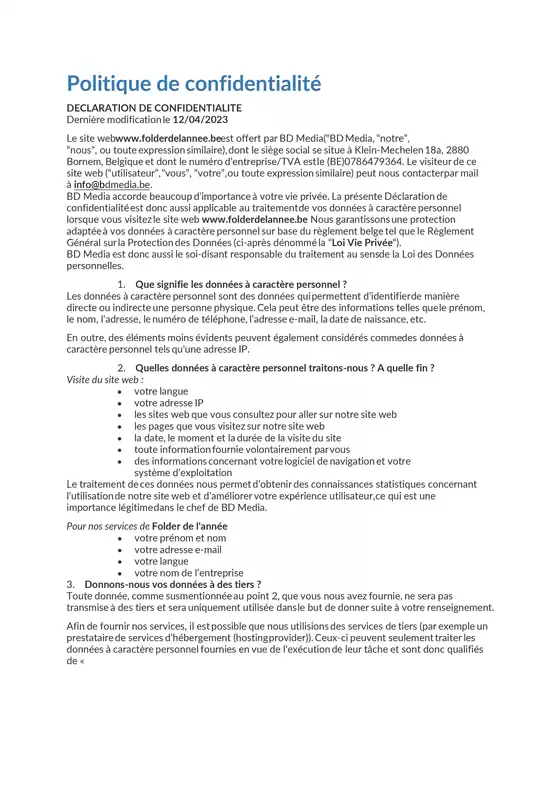 Politique de confidentialite folderdelannee.be 120423