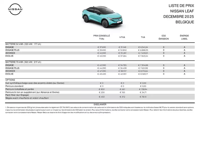 Catalogue Nissan | TDS Nissan LEAF BEFR | 2025-12-01T00:00:00.000Z - 2025-12-31T00:00:00.000Z
