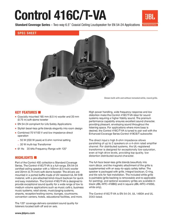 Catalogue JBL | Spec Sheets | 2026-03-06T00:00:00.000Z - 2026-05-20T00:00:00.000Z