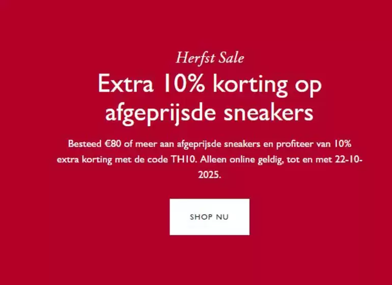 Catalogus van Tommy Hilfiger in Deventer | Extra 10% korting op afgeprijsde sneakers | 2025-10-21T00:00:00.000Z - 2025-10-22T00:00:00.000Z