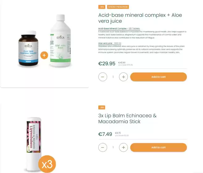 Catalogus van Erica Kruiderijen in Oosterhout | Acid-base mineral complex + Aloe vera juice | 2025-10-31T00:00:00.000Z - 2025-11-14T00:00:00.000Z