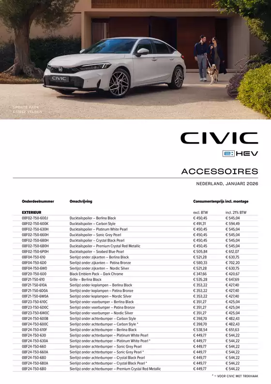 Catalogus van Honda in Arnhem | Honda Civic e:HEV Accessoires prijslijst | 2026-01-01T00:00:00.000Z - 2026-01-31T00:00:00.000Z