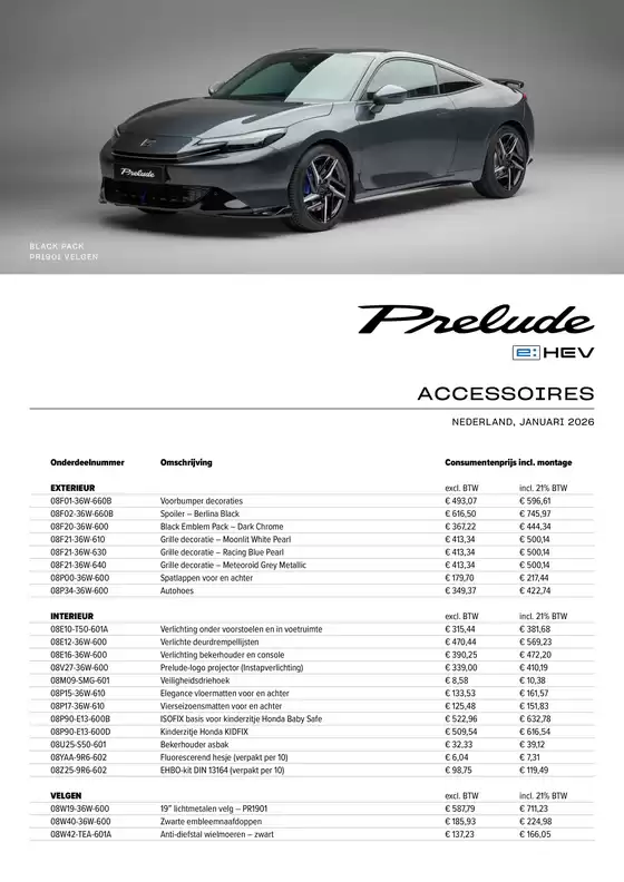 Catalogus van Honda in Arnhem | Honda Prelude e:HEV Accessoires prijslijst | 2026-01-01T00:00:00.000Z - 2026-01-31T00:00:00.000Z
