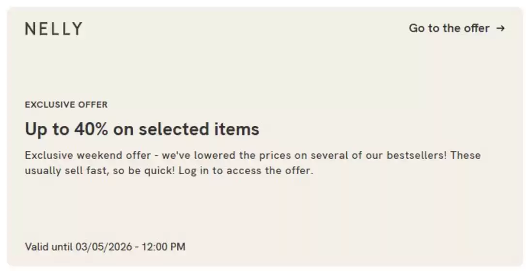 Catalogus van Nelly in Voorburg | Up to 40% on selected items | 2026-03-04T00:00:00.000Z - 2026-03-05T00:00:00.000Z