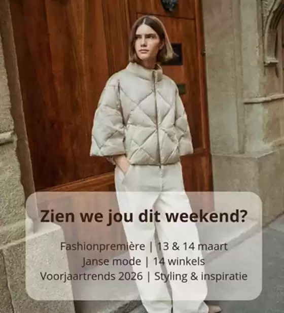 Catalogus van Janse Mode in Breda | Shop jouw favoriete voorjaarslook en ontvang een modecheque t.w.v. €10,- cadeau bij besteding vanaf €75. | 2026-03-14T00:00:00.000Z - 2026-03-15T00:00:00.000Z