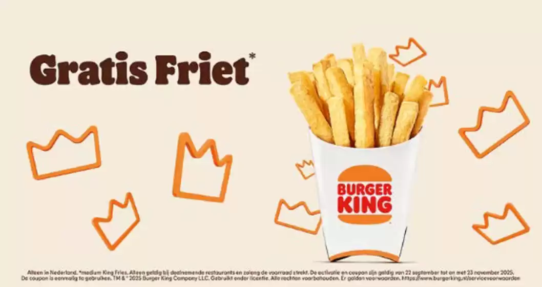 Catalogus van Burger King in Westerbork | Gratis Friet | 2025-10-03T00:00:00.000Z - 2025-11-23T00:00:00.000Z