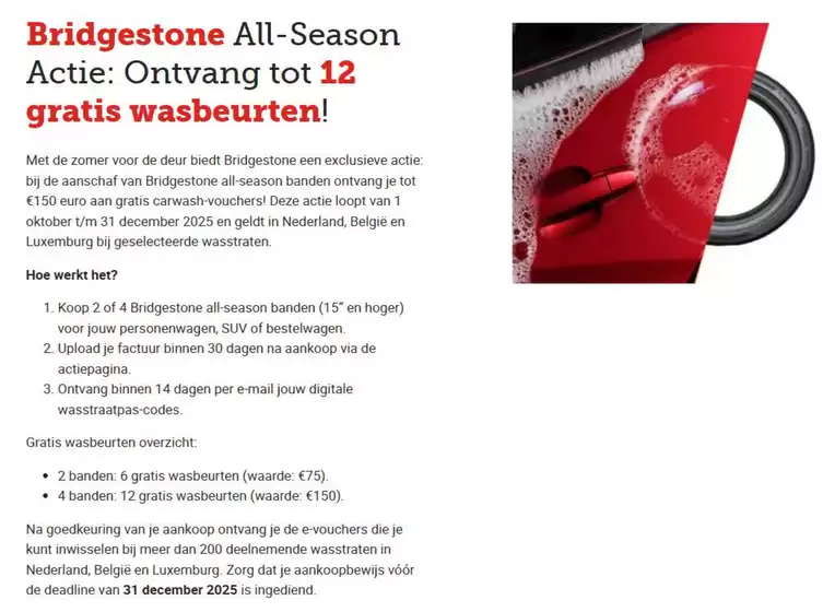 Bridgestone All-Season Actie: Ontvang tot 12 gratis wasbeurten!