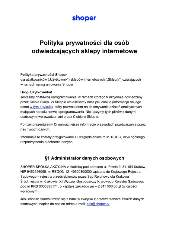 polityka prywatnosci dla osob odwiedzajacych sklepy internetowe