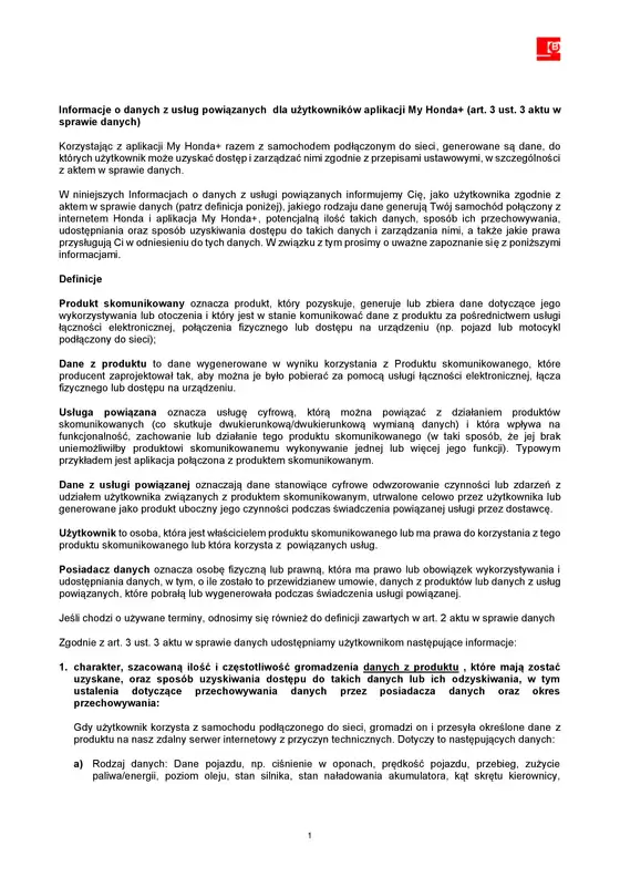 Katalog Honda w: Częstochowa | POLAND My Honda+ Information Sheet.pdf | 2025-09-05T00:00:00.000Z - 2026-09-05T00:00:00.000Z