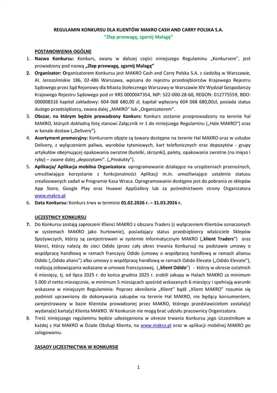 Katalog Makro w: Pyzdry | Regulamin konkursu Złap przewagę zgarnij Malagę | 2026-02-01T00:00:00.000Z - 2026-03-28T00:00:00.000Z