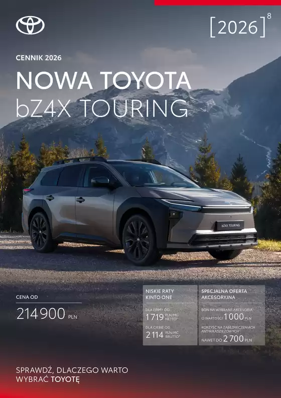 Katalog Toyota w: Kokoszkowy | Spec bz4x touring MY26 PY26 | 2026-01-01T00:00:00.000Z - 2026-12-31T00:00:00.000Z