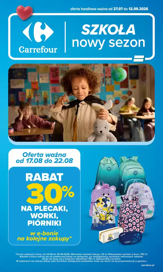 Katalog Carrefour | Gazetka Carrefour Szkolna oferta na plecaki piórniki i worki | 2026-08-14T00:00:00.000Z - 2026-09-12T00:00:00.000Z
