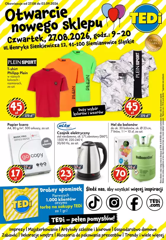 Katalog TEDi w: Halinów | Otwarcie Tedi w Siemianowicach Sląskich | 2026-08-27T00:00:00.000Z - 2026-09-03T00:00:00.000Z