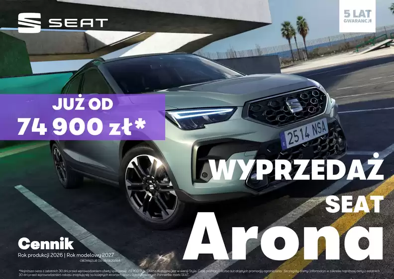Katalog Seat w: Wielogóra | CENNIK SEAT ARONA KJP MY27PY26W14 2026 08 25 V01H | 2026-01-01T00:00:00.000Z - 2026-12-31T00:00:00.000Z