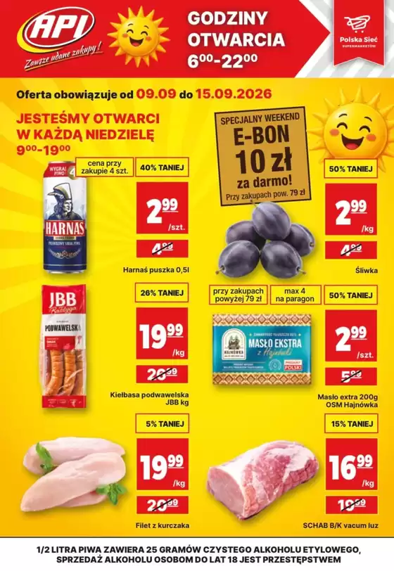 Katalog API MARKET w: Rymanów | Jesteśmy otwarci w każdą niedzielę | 2026-09-10T00:00:00.000Z - 2026-09-15T00:00:00.000Z