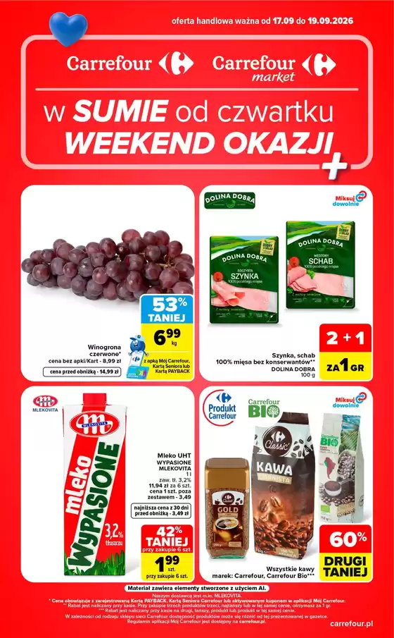 Katalog Carrefour w: Janikowo | Gazetka Carrefour Market w SUMIE od czwartku WEEKEND OKAZJI | 2026-09-16T00:00:00.000Z - 2026-09-19T00:00:00.000Z