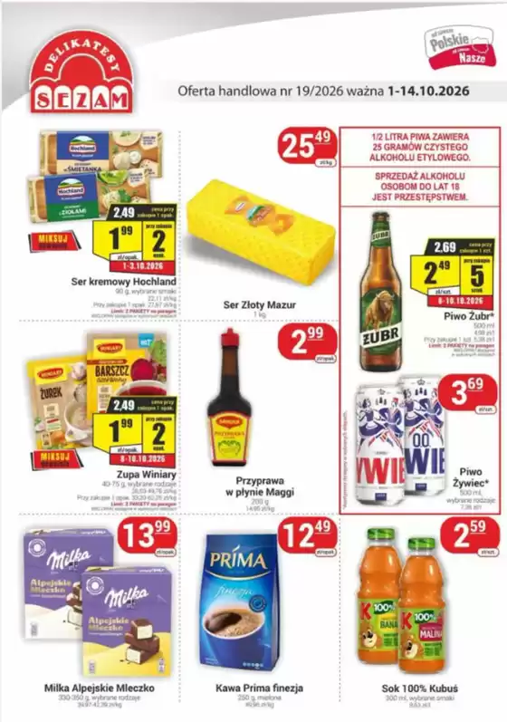 Katalog Delikatesy Sezam w: Leśnica | Oferta handlowa nr 19/2026 ważna 1-14.10.2026 | 2026-10-01T00:00:00.000Z - 2026-10-14T00:00:00.000Z