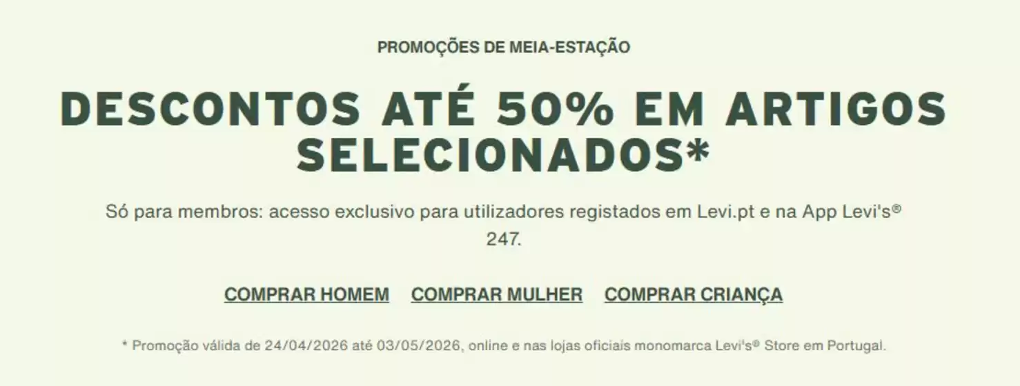 Catálogo Levi's em Vila do Conde | Descontos até 50% em artigos selecionados | 2026-04-27T00:00:00.000Z - 2026-05-03T00:00:00.000Z