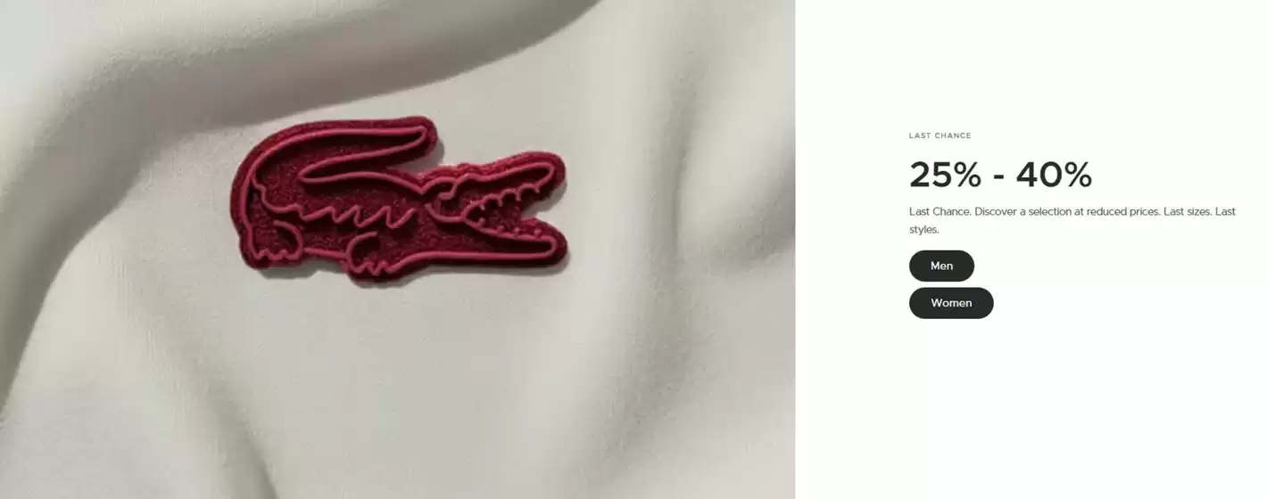 Catálogo Lacoste | 25% - 40% | 2026-05-05T00:00:00.000Z - 2026-05-19T00:00:00.000Z