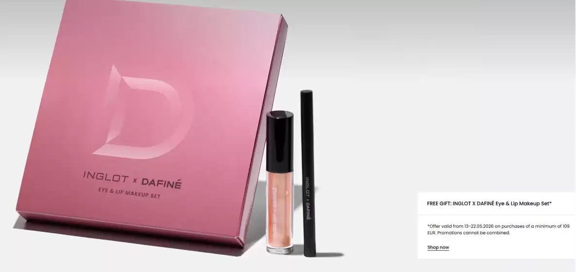 Catálogo Inglot | Free gift: inglot x dafiné eye & lip makeup set | 2026-05-14T00:00:00.000Z - 2026-05-22T00:00:00.000Z