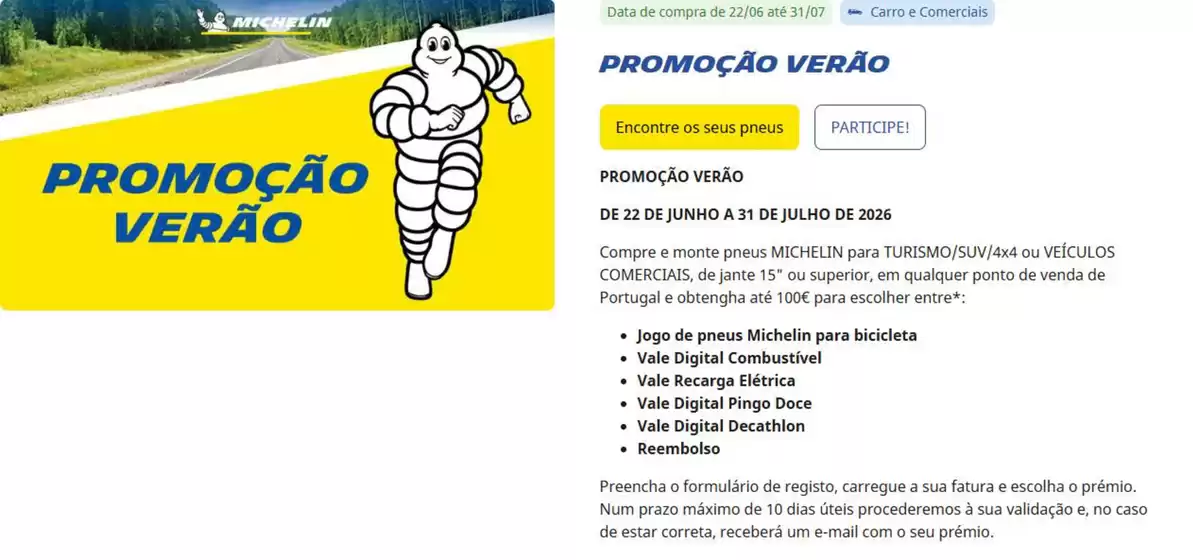 Catálogo Michelin | Promoção verão | 2026-06-24T00:00:00.000Z - 2026-07-31T00:00:00.000Z