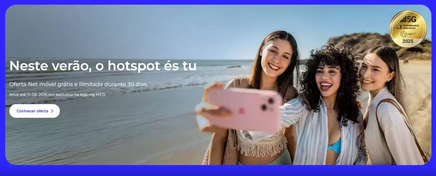Folheto MEO em Leiria | Neste verão, o hotspot és tu | 2026-07-15T00:00:00.000Z - 2026-08-31T00:00:00.000Z