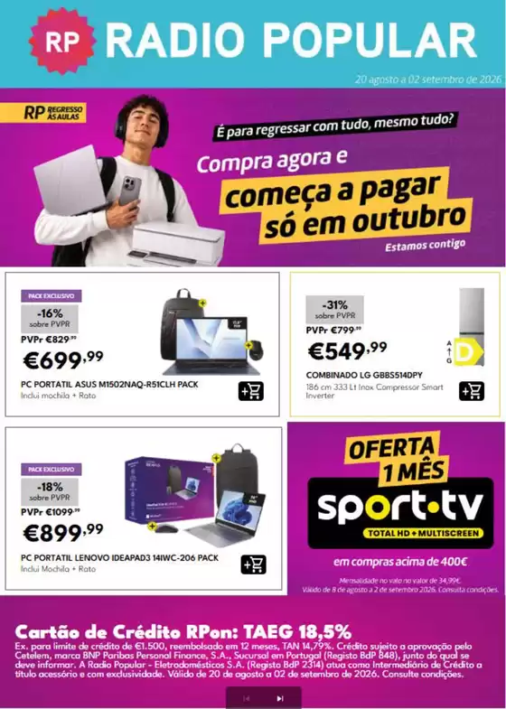 Folheto Radio Popular em Castelo Branco | Começa a pagar só em outubro | 2026-08-24T00:00:00.000Z - 2026-09-02T00:00:00.000Z