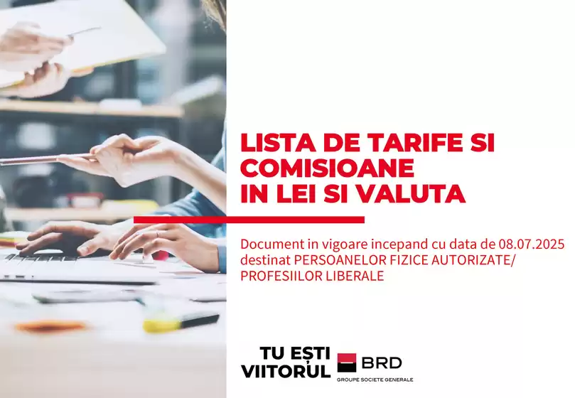 Catalog BRD Negru Vodă | Listă tarife și comisioane în Lei și Valută pentru Persoane Fizice Autorizate și Profesii Liberale | 2025-08-18T00:00:00.000Z - 2025-09-30T00:00:00.000Z
