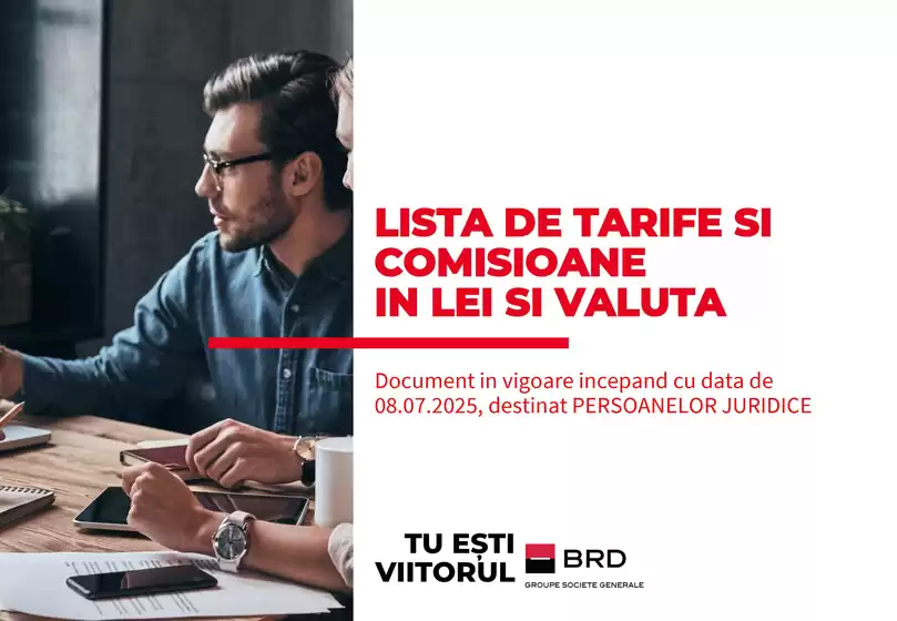 Listă tarife și comisioane în Lei și Valută pentru Persoane Jurdice