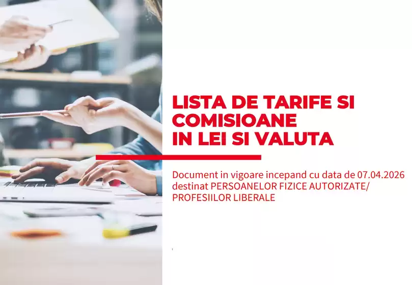 Catalog BRD Brașov | Listă tarife și comisioane în Lei și Valută pentru Persoane Fizice Autorizate și Profesii Liberale | 2026-05-15T00:00:00.000Z - 2026-05-31T00:00:00.000Z