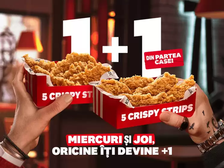 Catalog KFC | Miercuri și joi ai 1+1 din partea casei! | 2026-08-04T00:00:00.000Z - 2026-08-27T00:00:00.000Z