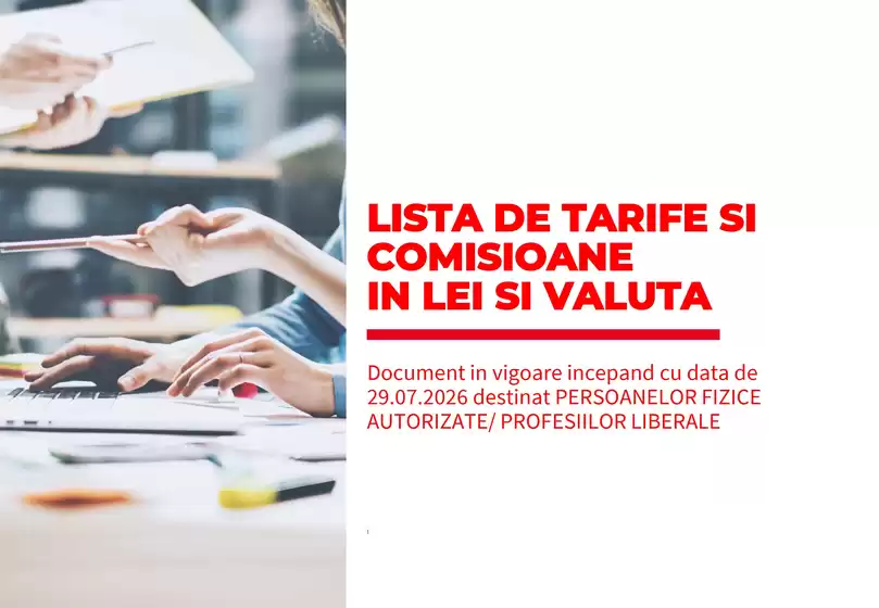 Catalog BRD | Listă tarife și comisioane în Lei și Valută pentru Persoane Fizice Autorizate și Profesii Liberale | 2026-08-06T00:00:00.000Z - 2026-09-06T00:00:00.000Z