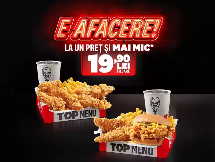 Catalog KFC | E AFACERE! LA UN PREŢ ŞI MAI MIC | 2026-09-04T00:00:00.000Z - 2026-10-07T00:00:00.000Z