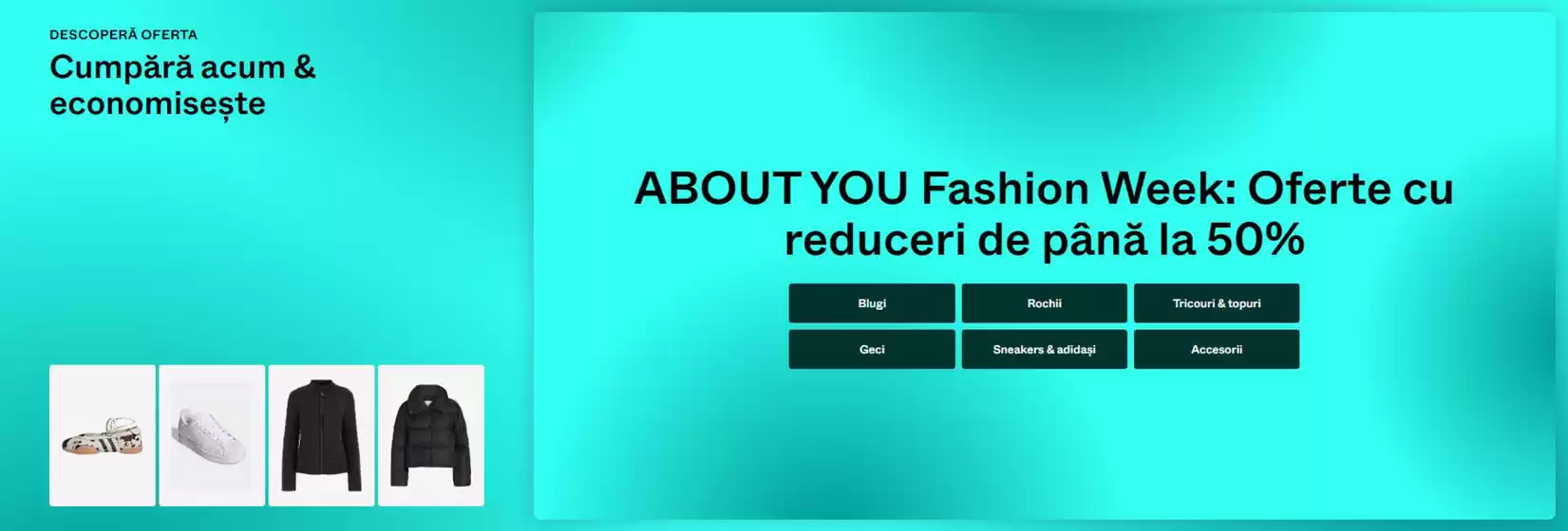 Catalog About You București | Fashion Week reduceri de până la 50% | 2026-10-05T00:00:00.000Z - 2026-10-11T00:00:00.000Z