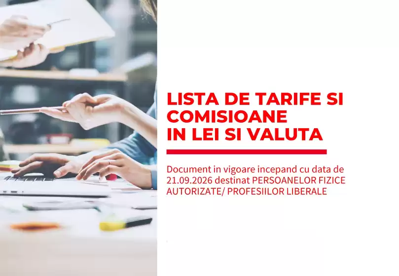 Catalog BRD Moinești | Listă tarife și comisioane în Lei și Valută pentru Persoane Fizice Autorizate și Profesii Liberale | 2026-10-22T00:00:00.000Z - 2026-11-04T00:00:00.000Z