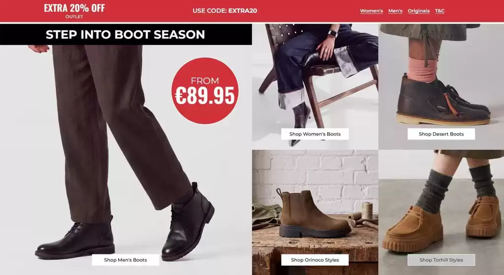 Catalog Clarks | EXTRA 20% OFF | 2026-10-29T00:00:00.000Z - 2026-11-11T00:00:00.000Z