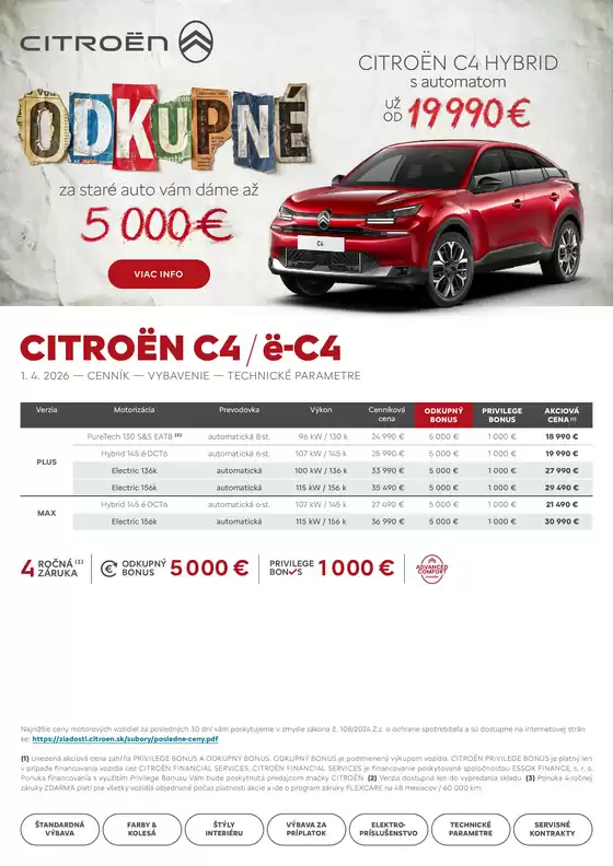 Katalóg Citroën v Martin | CENNÍK Nová C4 | 2026-01-01T00:00:00.000Z - 2026-12-31T00:00:00.000Z
