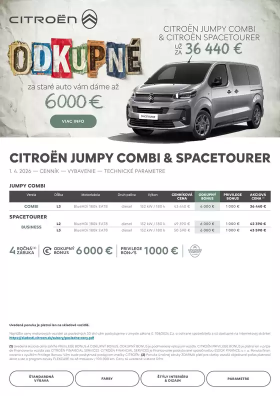 Katalóg Citroën v Martin | Cenník Nový Citroën Spacetourer a Jumpy Combi | 2026-01-01T00:00:00.000Z - 2026-12-31T00:00:00.000Z