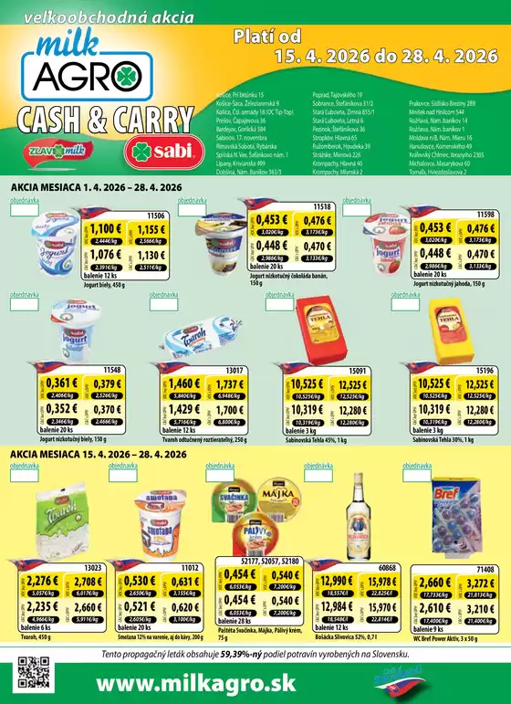 Katalóg Milk Agro v Šamorín | Cash Carry leták | 2026-04-15T00:00:00.000Z - 2026-04-28T00:00:00.000Z